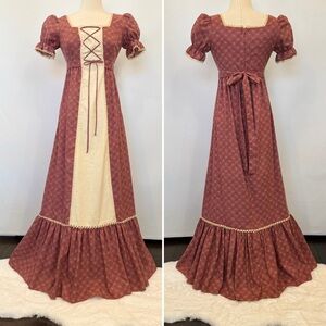 Vintage 1970s Red Maxi Dress with Cream Panel